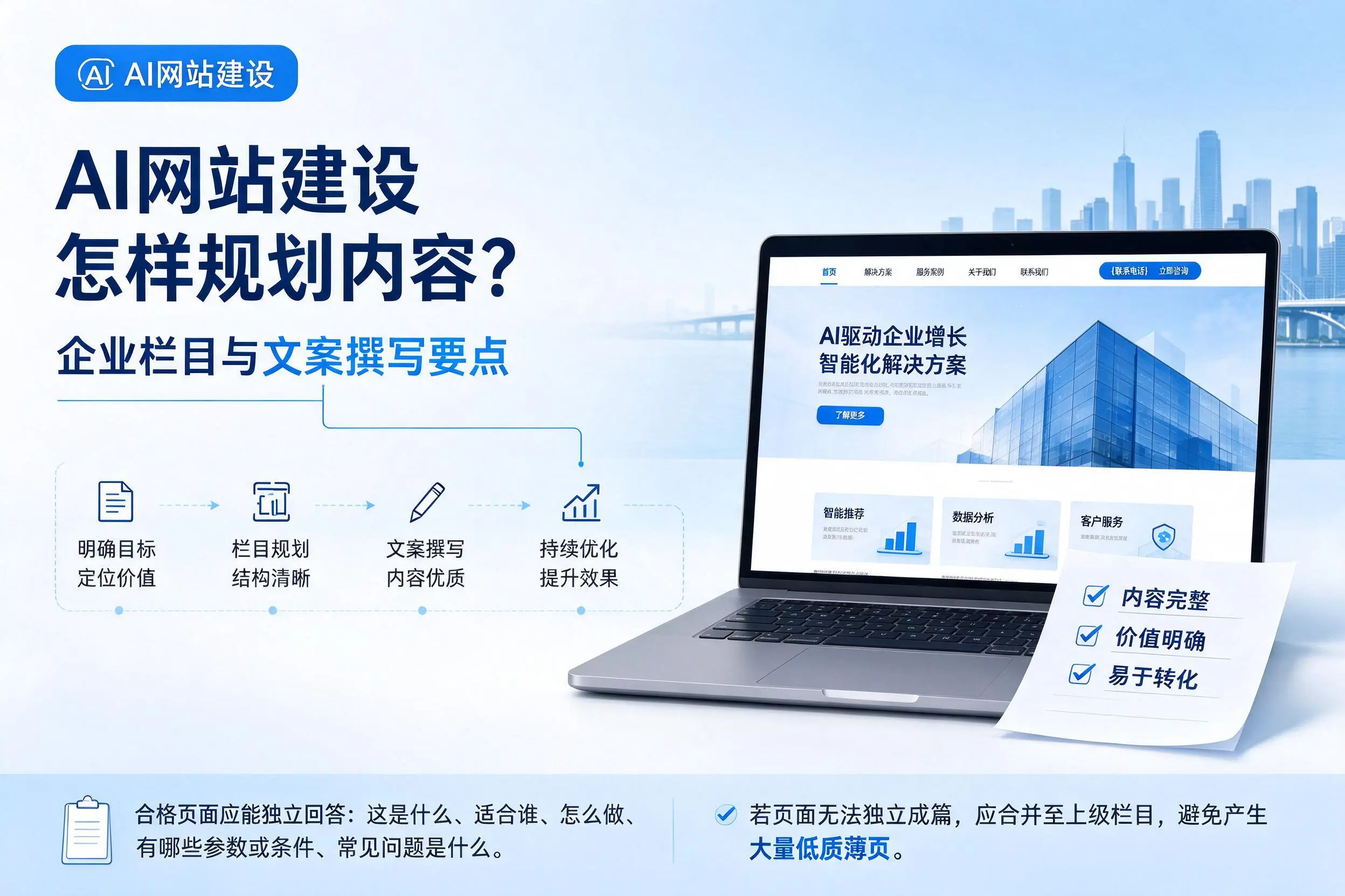AI网站建设怎样规划内容?玉林企业栏目与文案撰写要点