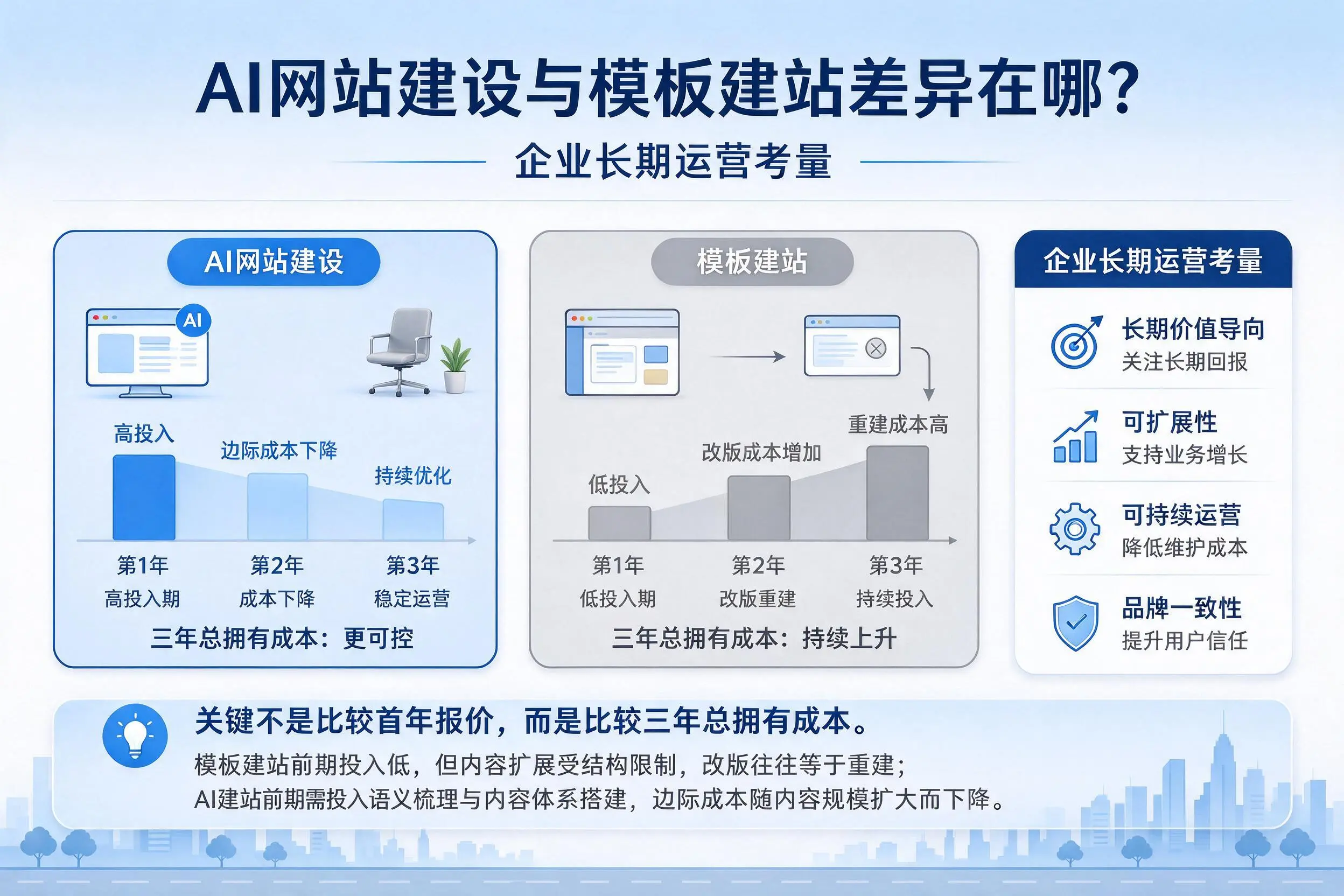 AI网站建设与模板建站差异在哪？玉林企业长期运营考量